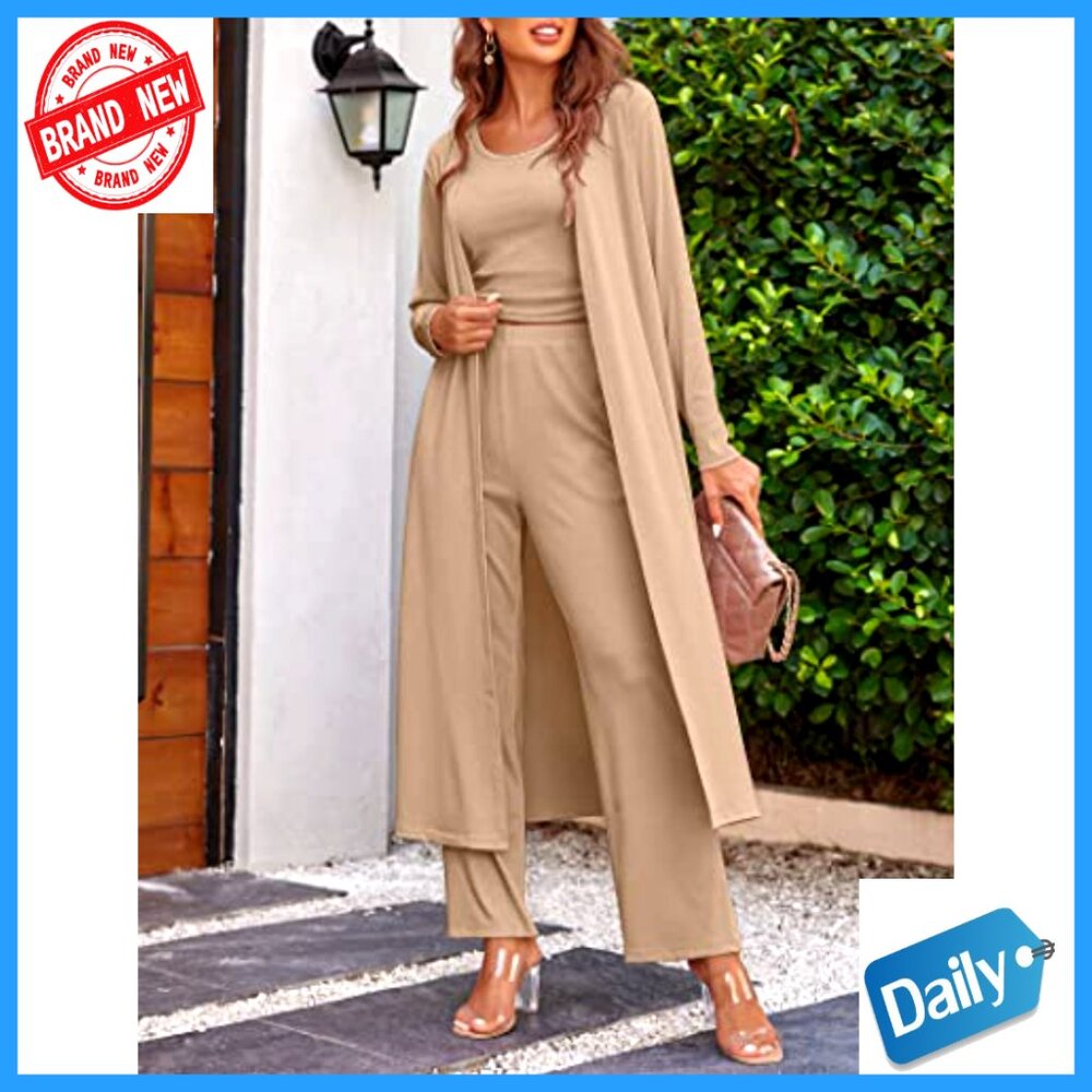 3 Piece Lounge Set Long Sleeve Cardigan Crop Top Pants S-XXL - Picture 3 of 7